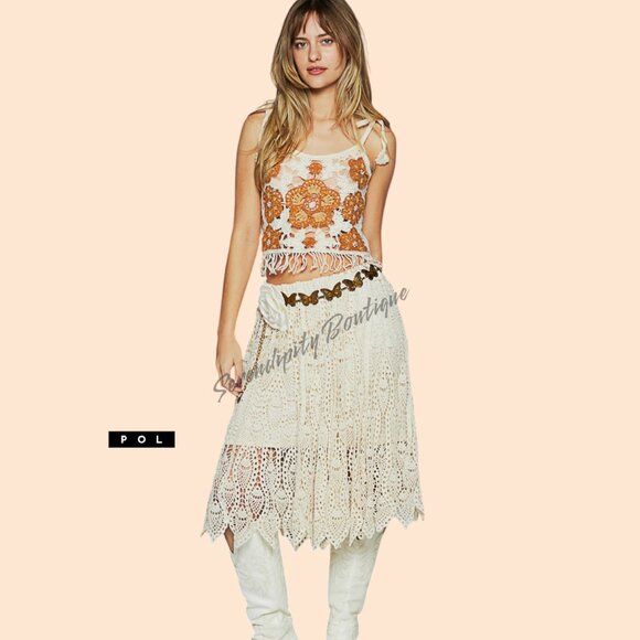 POL Cami Crochet Fringe Tie Strap Boho Crop Top - Picture 7 of 10